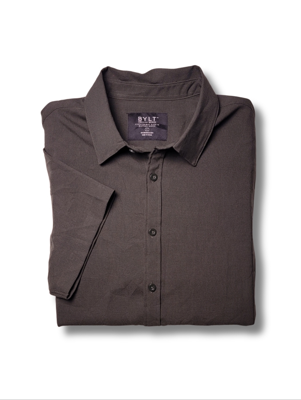 BYLT Premium Basics Dark Olive Green Vista Short Sleeve Button-Down L